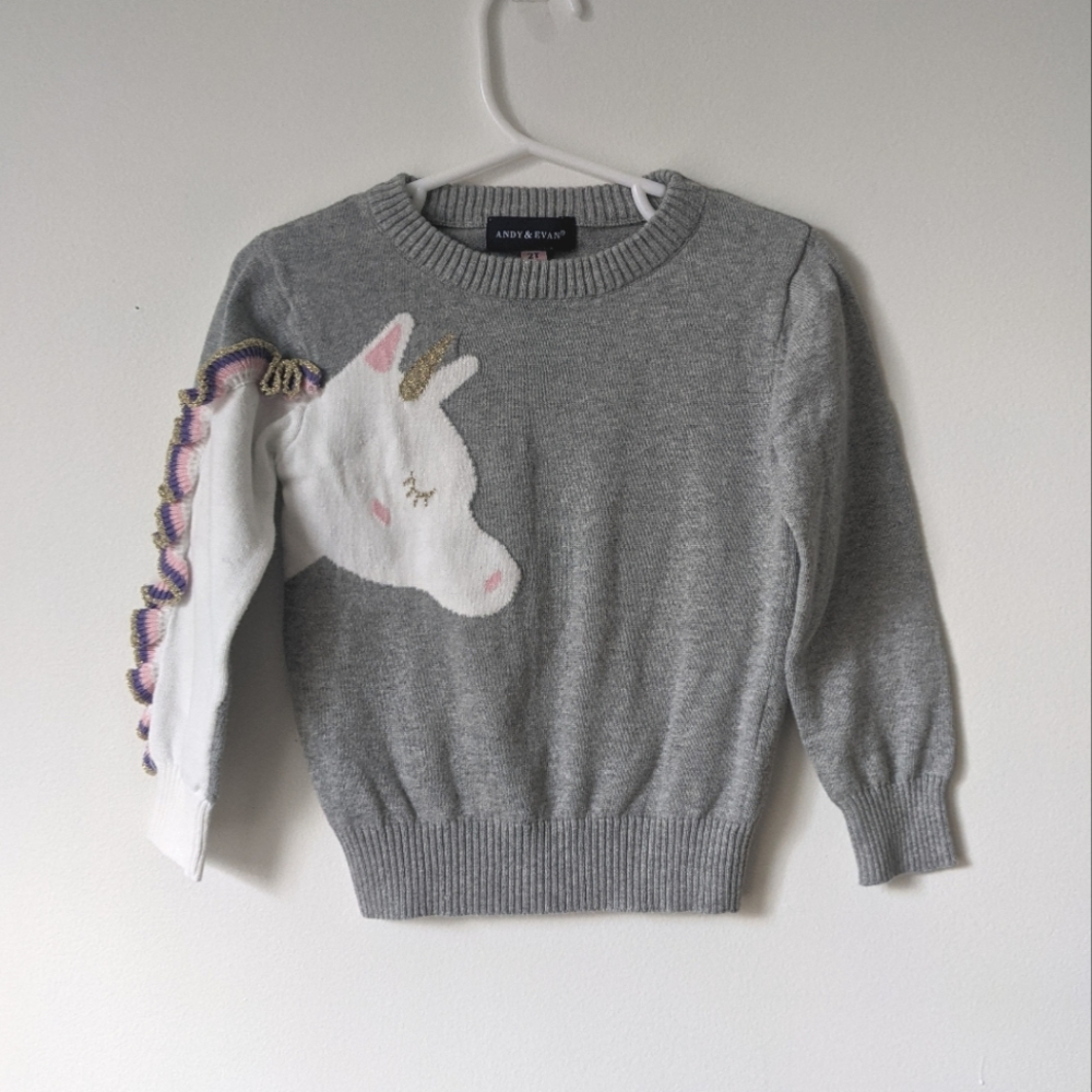 Andy & Evan Girls Unicorn Sweater Gray Size 2T